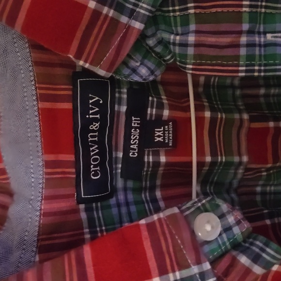 Crown & Ivy Classic Fit Red & Green Button Down XXL - Picture 3 of 3